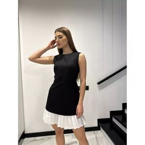 Commense‎ Two-Tone Sleeveless Pleated Black and White Sleeveless Mini Dress M